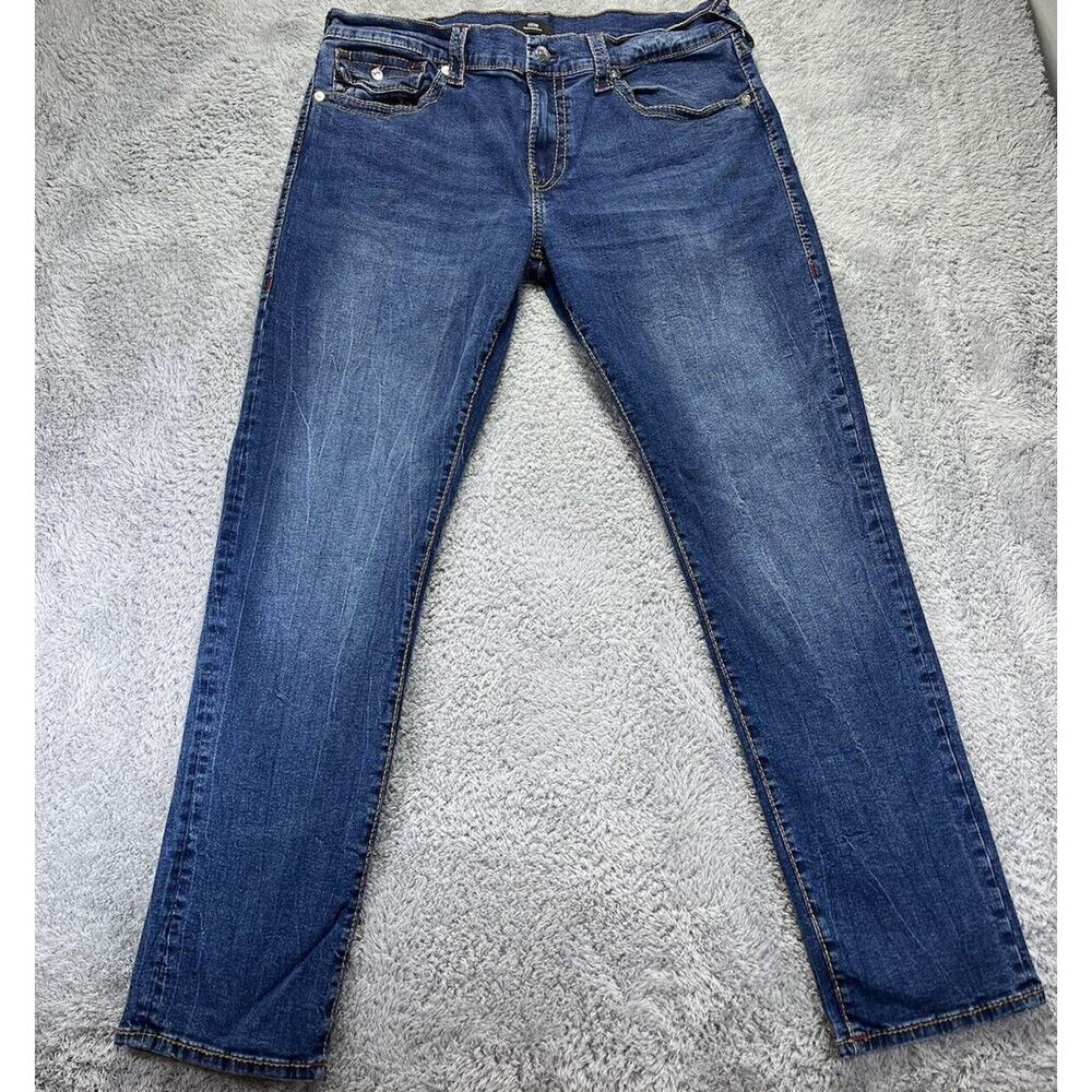 True Religion Men's Geno Relaxed Slim Jeans 38x33 Dark Medium Wash Flap Pocket - Picture 1 of 10